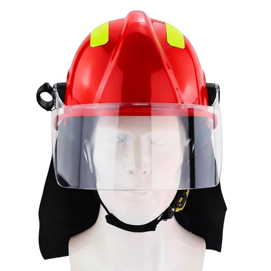Casco de bombero rojo GERF SAFETY Estilo 17 con visor semiintegral transparente y protector de cuello de Nomex