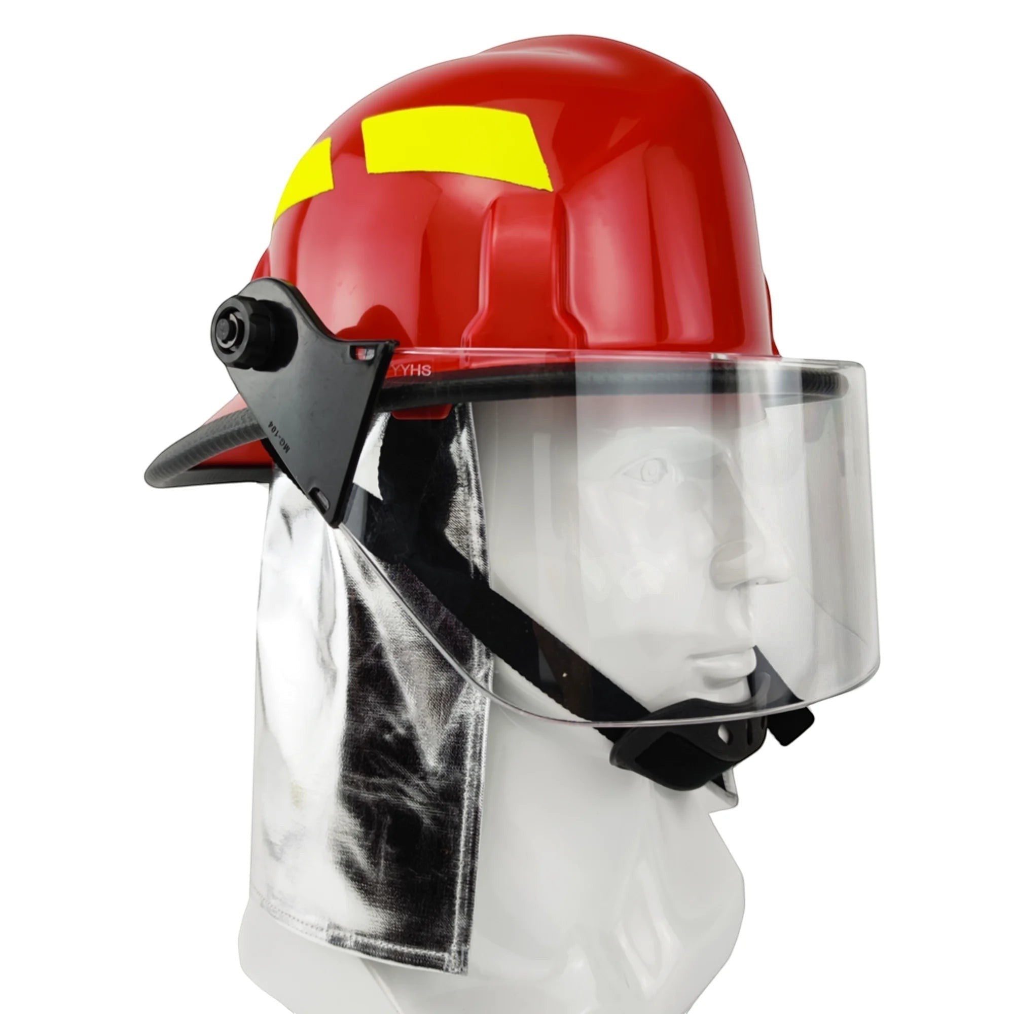 Casco de bombero GERF SAFETY estilo americano rojo con visor transparente y protector de cuello de aluminio