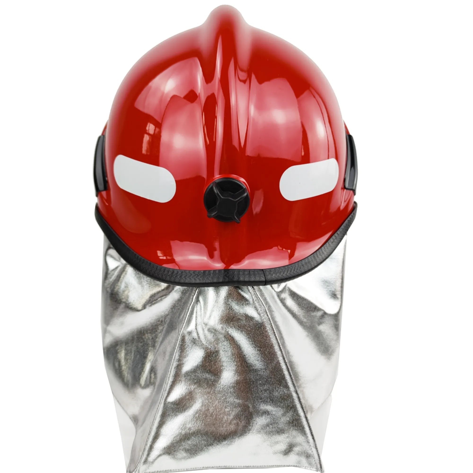 Casco de bombero rojo GERF SAFETY estilo Europa con visor, reflectores y protector de cuello de aluminio ignífugo.