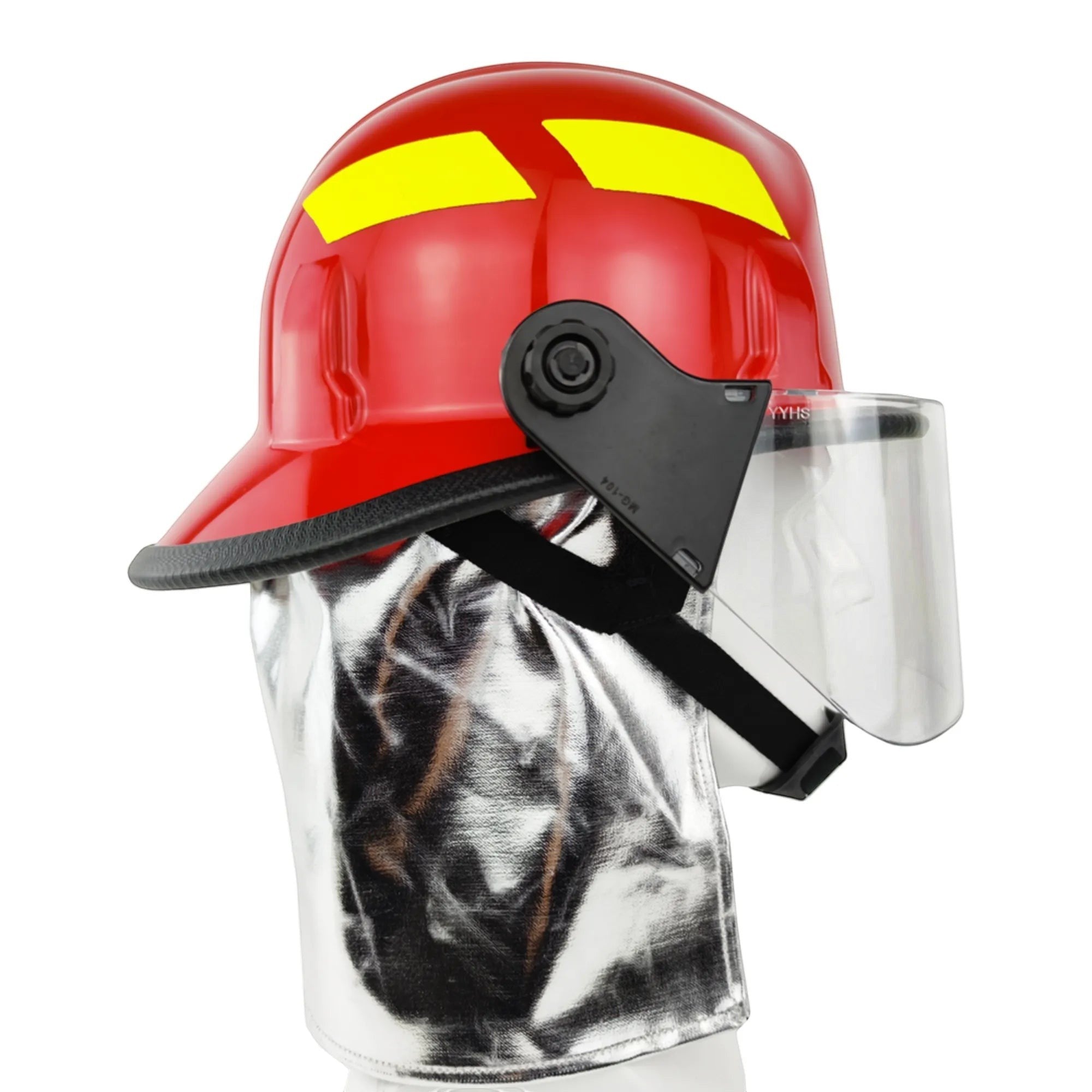 Casco de bombero GERF SAFETY estilo americano rojo con visor PPSU transparente y protector de cuello aluminizado
