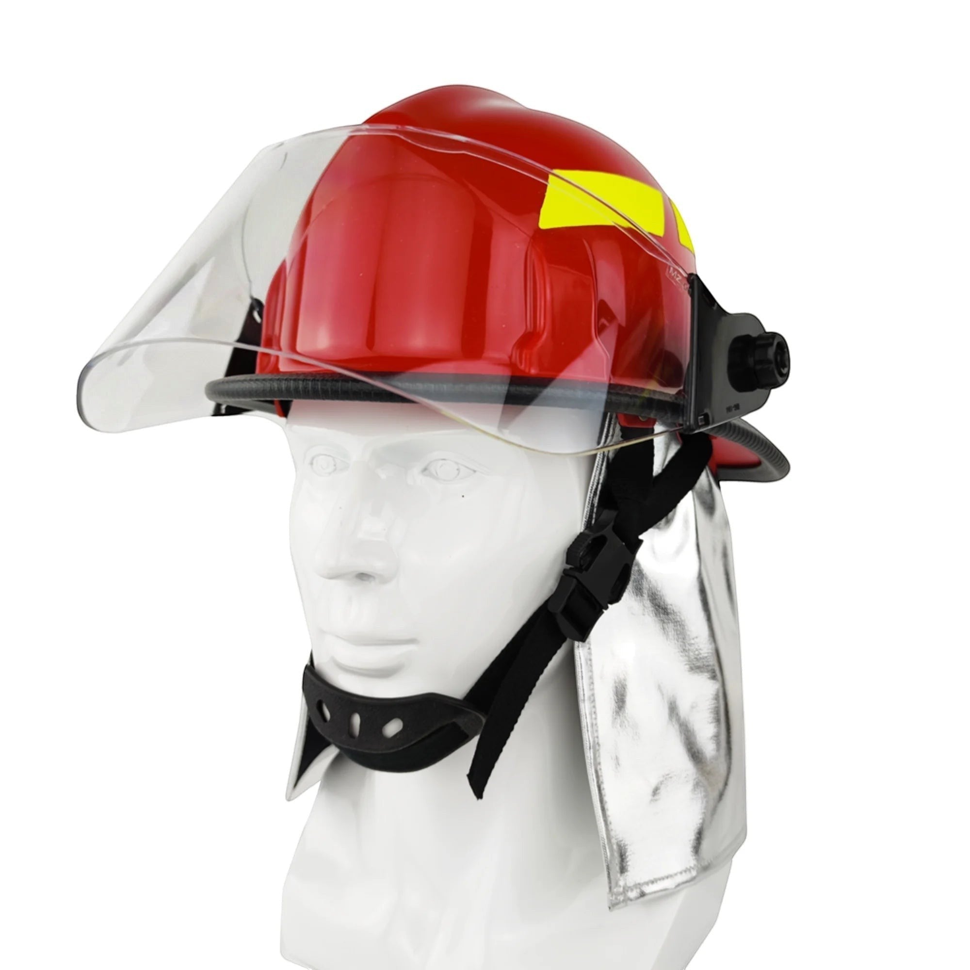 Casco de bombero GERF SAFETY estilo estadounidense en rojo con visor transparente y protector de cuello de aluminio