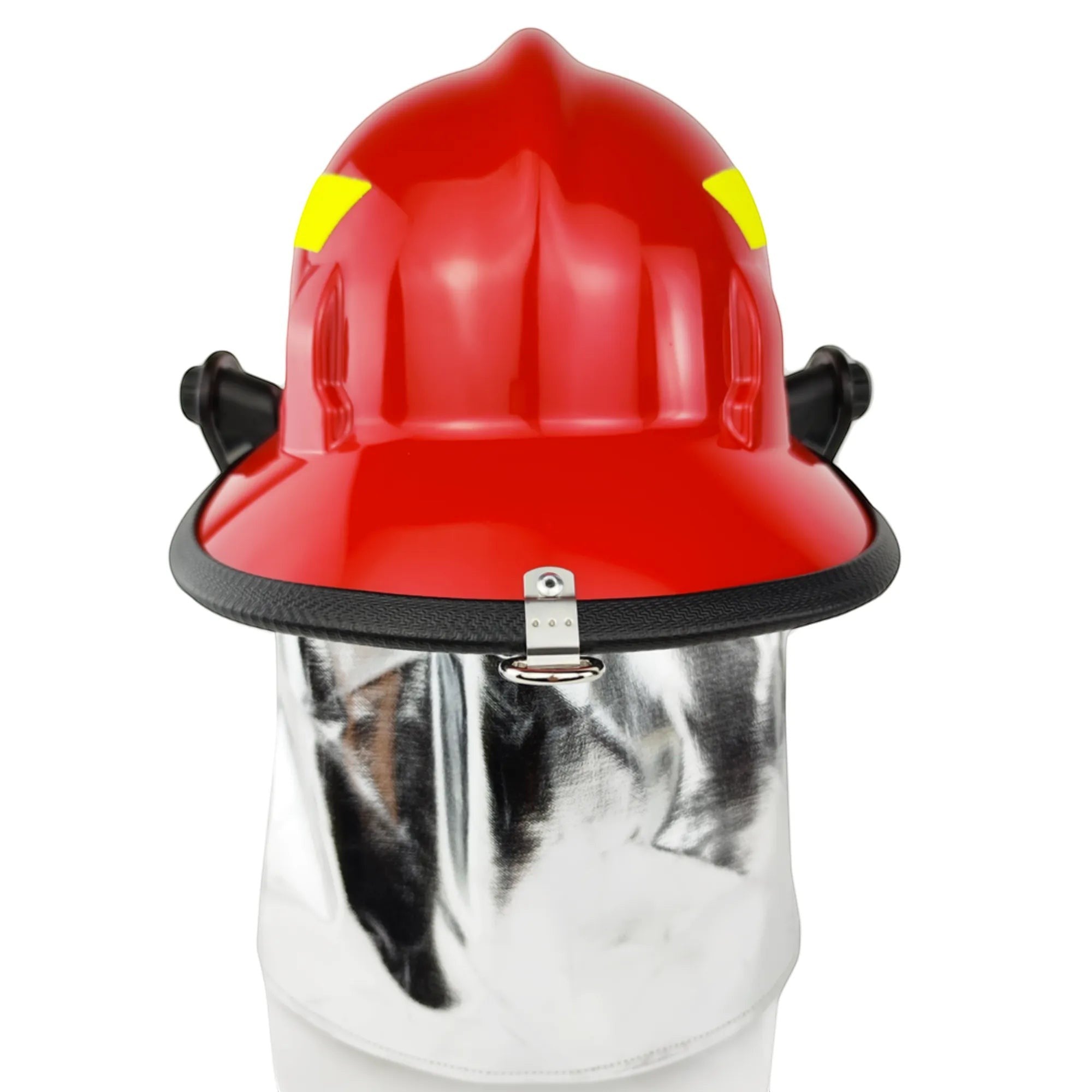 Casco de bombero GERF SAFETY estilo americano rojo con carcasa PEI, nervaduras reforzadas y protector de cuello térmico
