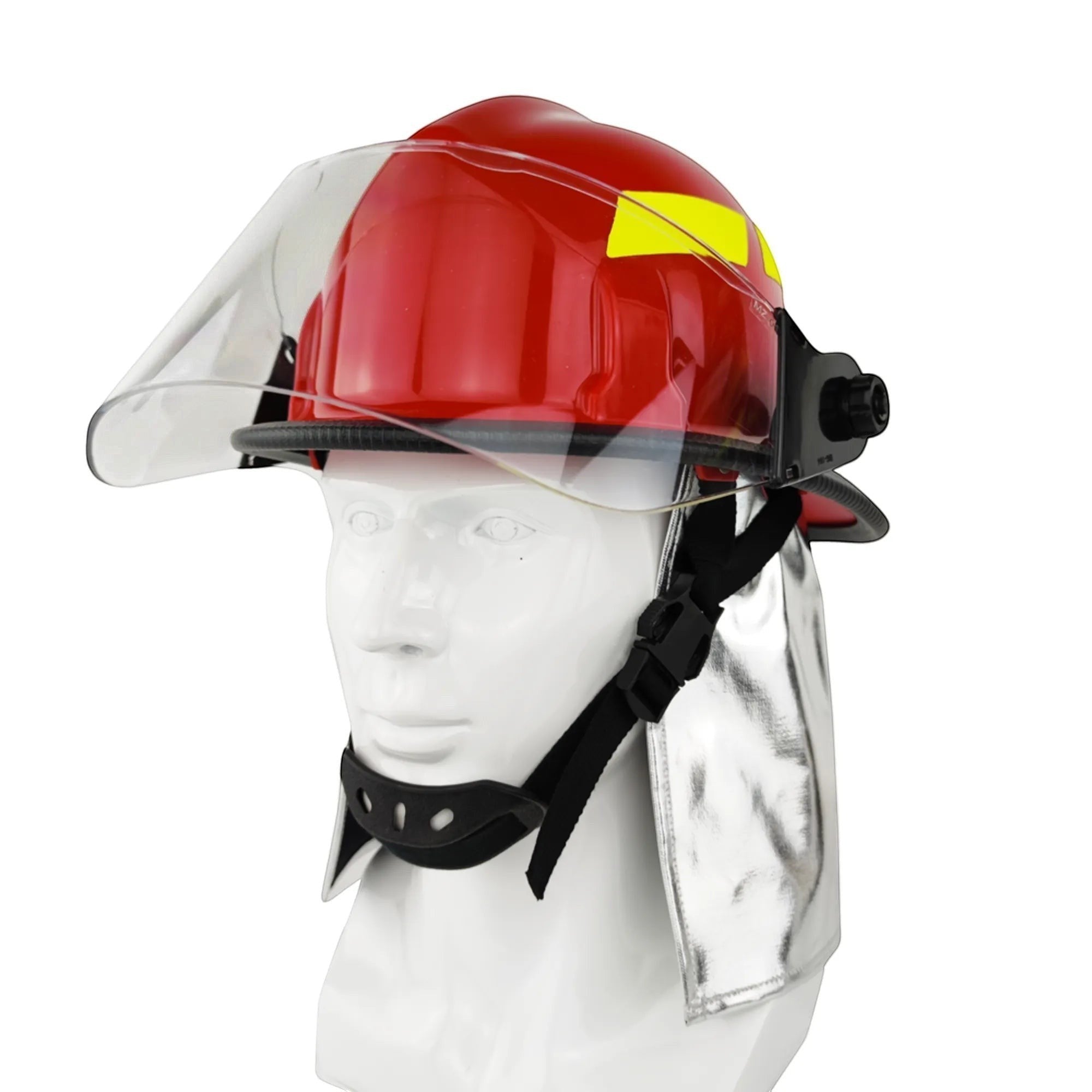 Casco de bombero GERF SAFETY estilo americano rojo con visor transparente PPSU y protector de cuello de aluminio
