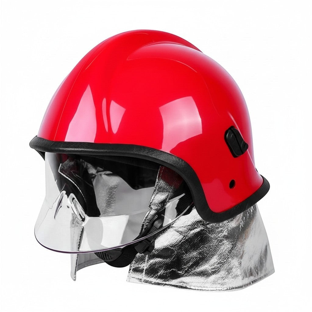 Casco de bomberos GERF SAFETY rojo de estilo europeo con carcasa de ABS, gafas protectoras transparentes y cubrenuca