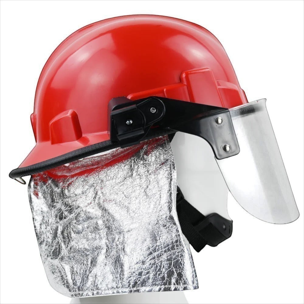 Casco de bomberos GERF SAFETY rojo estilo coreano con lente facial grande y protector de cuello de aluminio