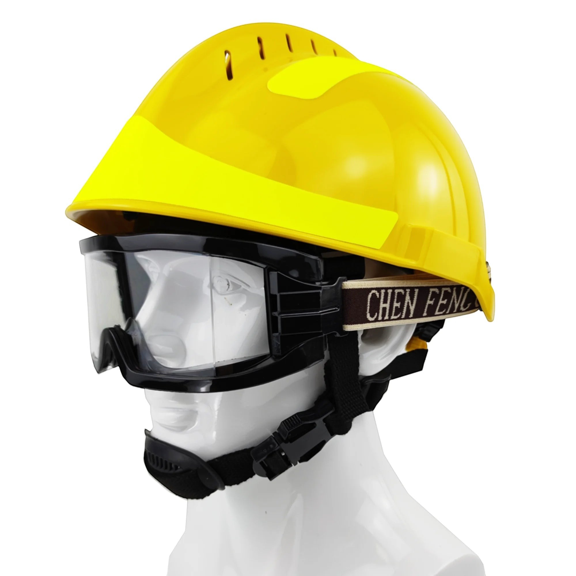 Casco de rescate GERF SAFETY amarillo de ABS con gafas protectoras extraíbles y tiras reflectantes para emergencias