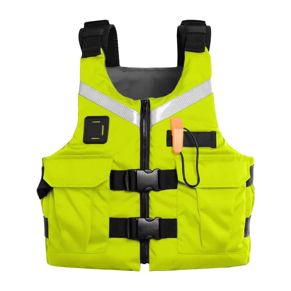 Chaleco salvavidas GERF SAFETY amarillo neón de tela Oxford con bandas reflectantes y silbato para seguridad acuática
