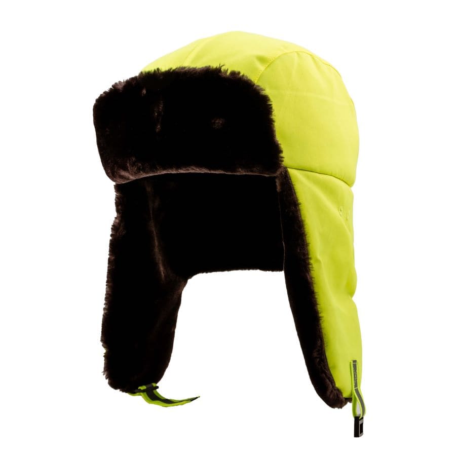 Chapka de seguridad GERF SAFETY amarilla fluorescente con forro de pelo oscuro para protección invernal contra golpes