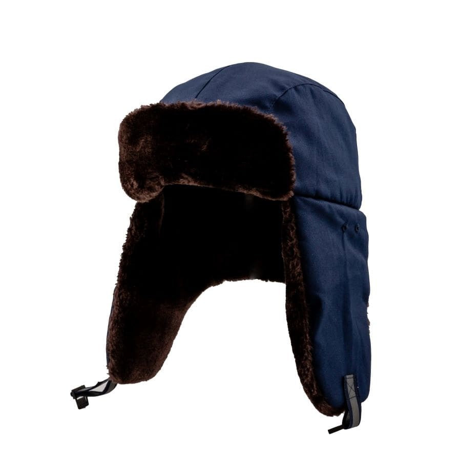 Chapka de seguridad GERF SAFETY azul marino con forro de pelo sintético marrón para protección contra el frío