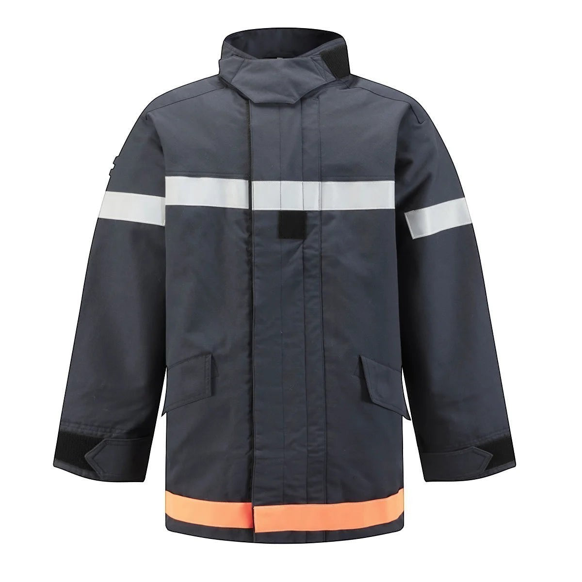 Chaqueta de bombero GERF SAFETY azul navy con 4 capas, bandas reflectantes 3M y certificación EN469:2020.