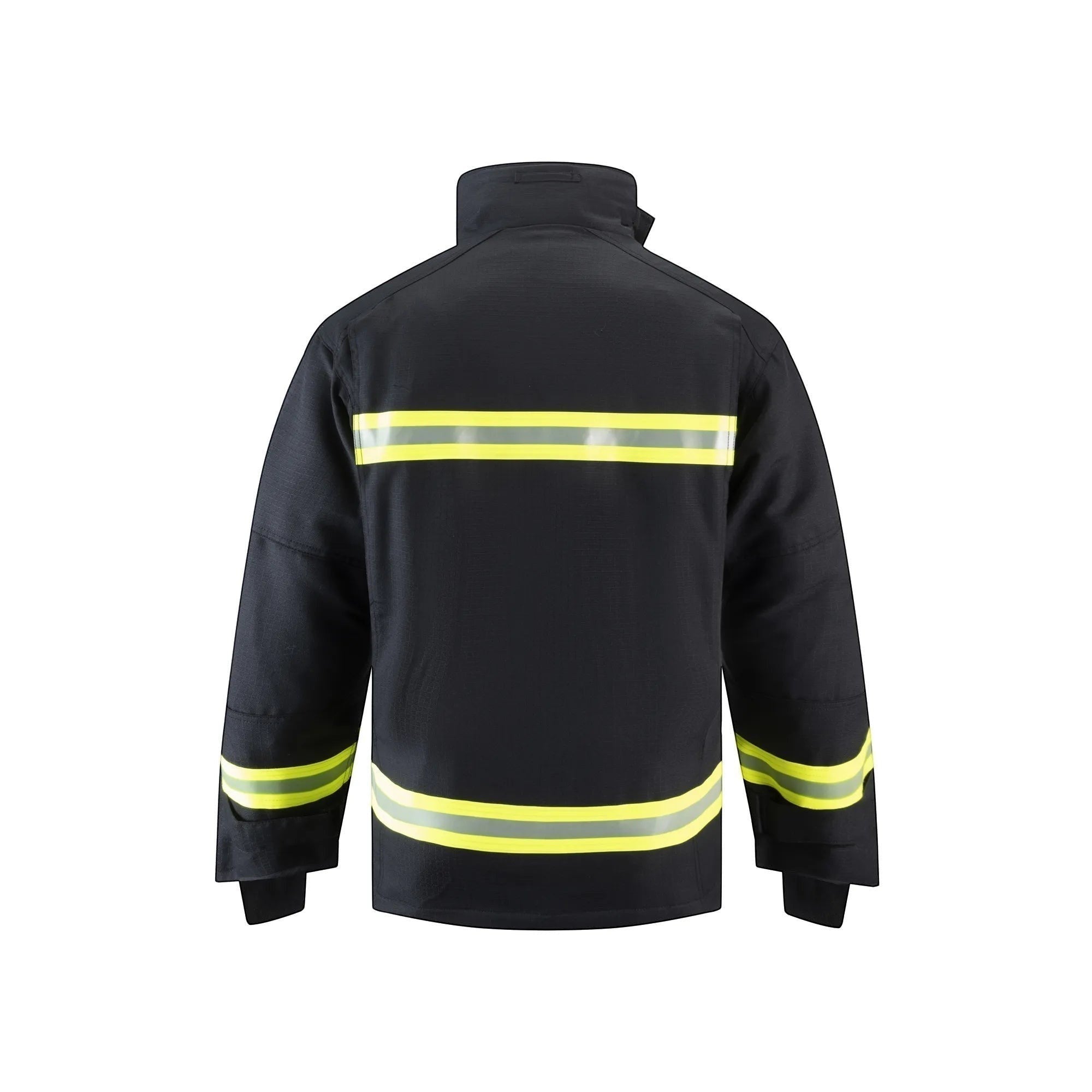 Chaqueta de bombero GERF SAFETY azul marino con cintas reflectantes 3M, diseño ergonómico certificado EN 469:2020.