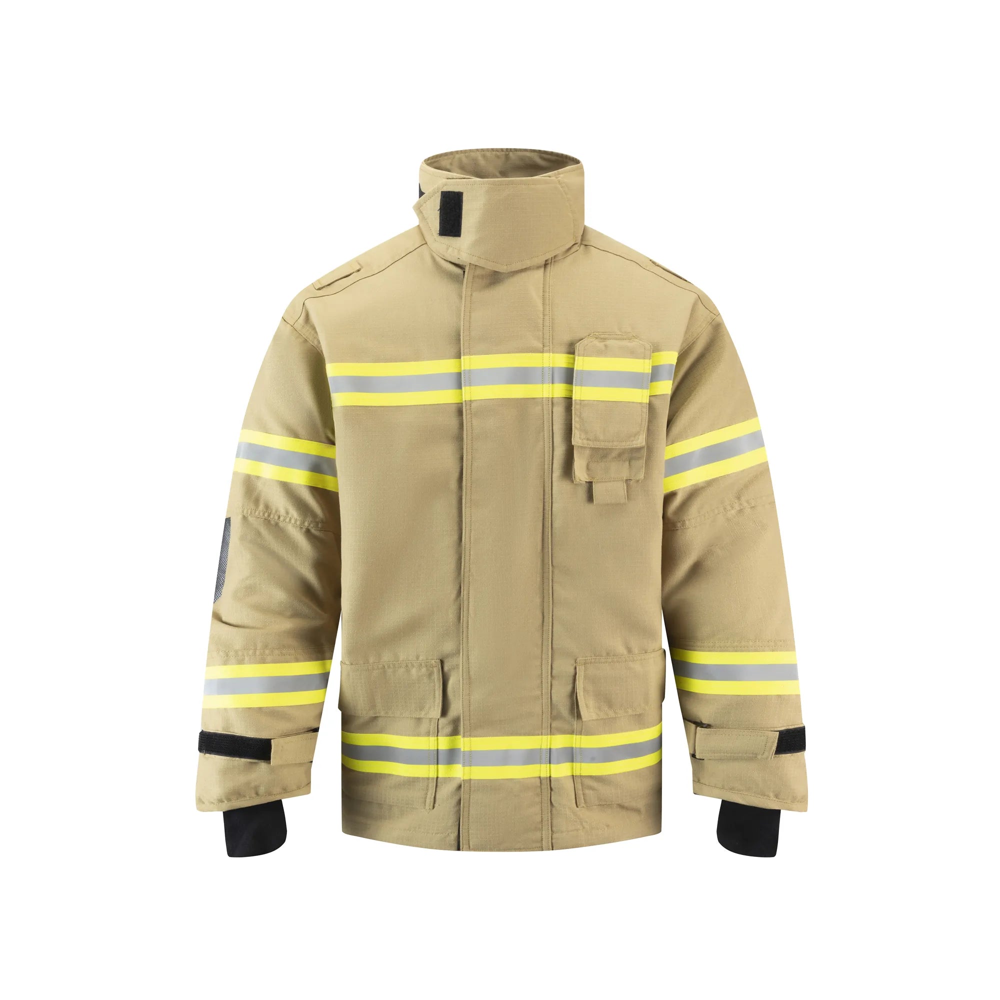 Chaqueta de bombero GERF SAFETY color caqui en Nomex IIIA con cintas reflectantes 3M y sistema de rescate DRD