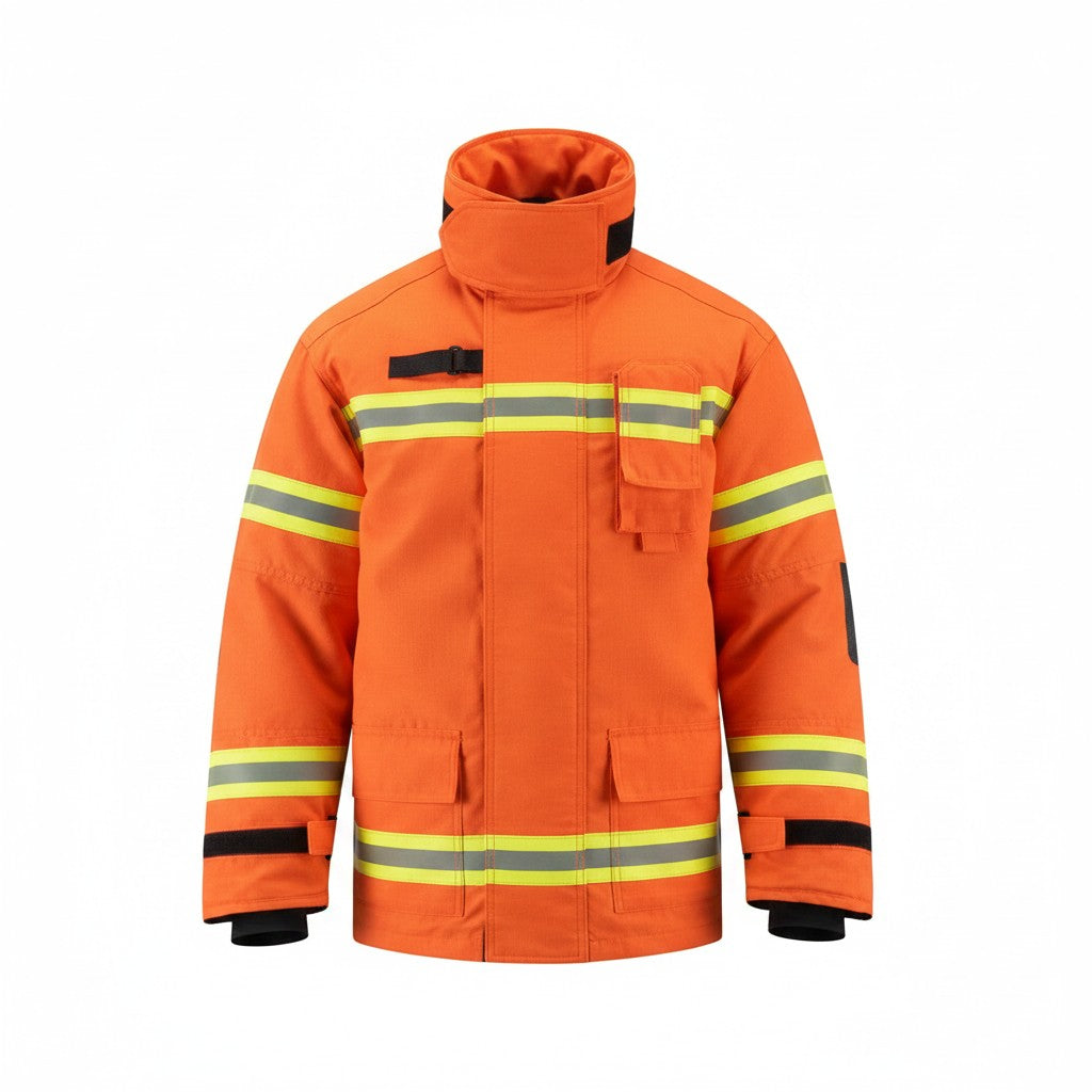 Chaqueta de bombero naranja GERF SAFETY Commander Fire con cintas reflectantes 3M y tejido Nomex IIIA resistente al fuego