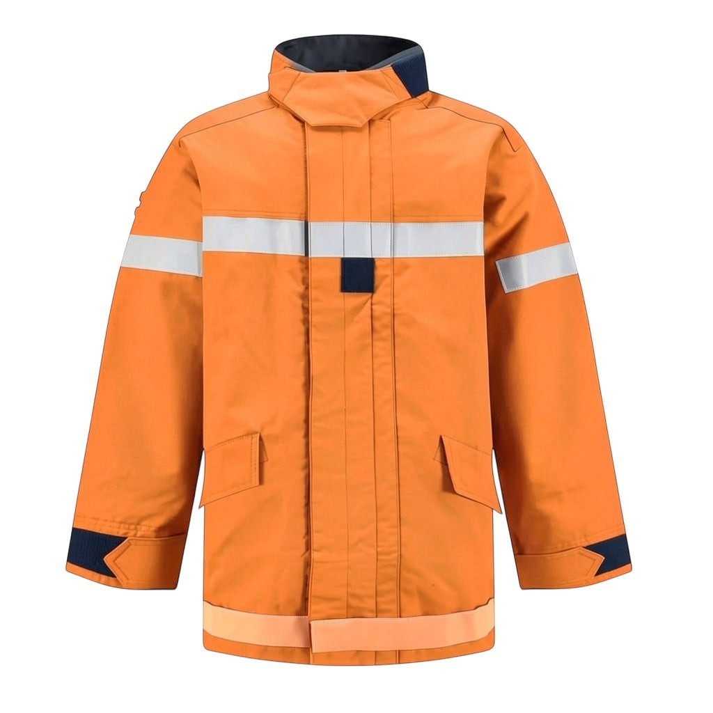 Chaqueta de bombero naranja GERF SAFETY con bandas reflectantes 3M, certificada EN469, estilo francés de 4 capas.