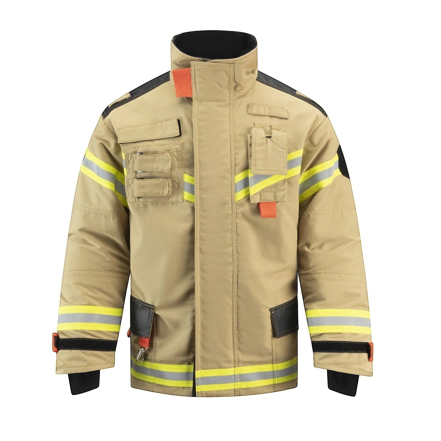Chaqueta de bombero GERF SAFETY Blaze Fire color caqui con cintas reflectantes 3M y tejido Nomex de alta resistencia