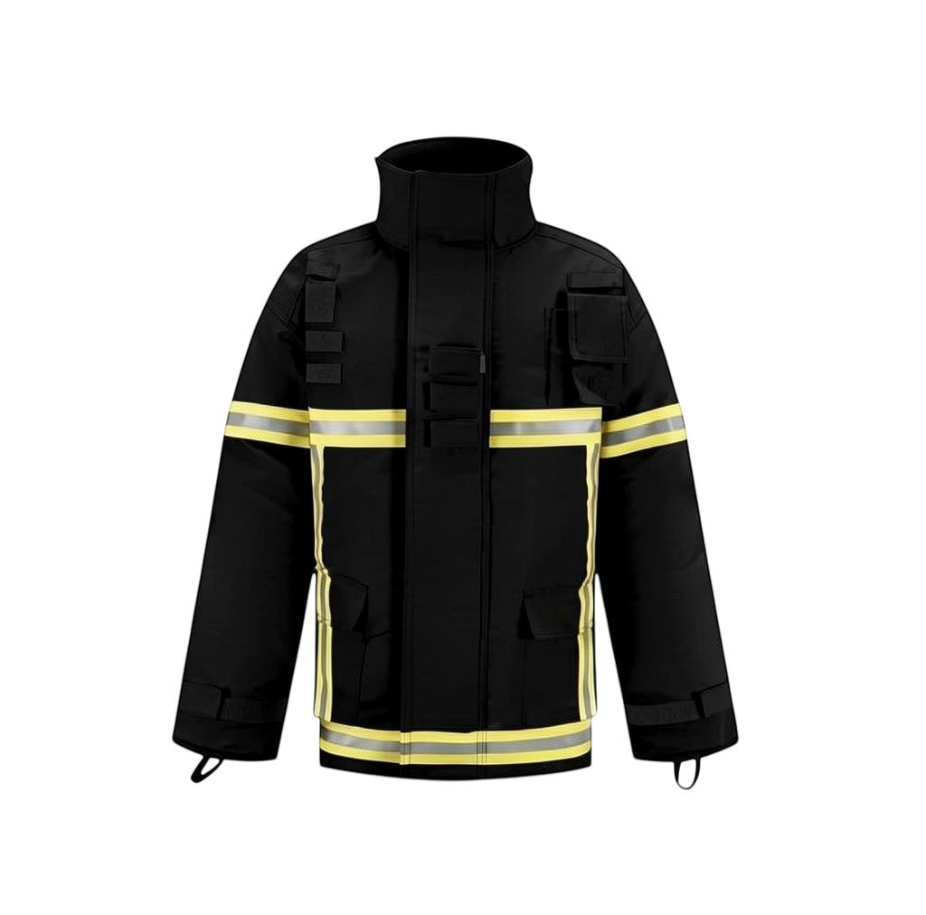 Chaqueta de bombero GERF SAFETY Nomex 80 color azul marino con bandas reflectantes 3M y certificación EN 469:2020
