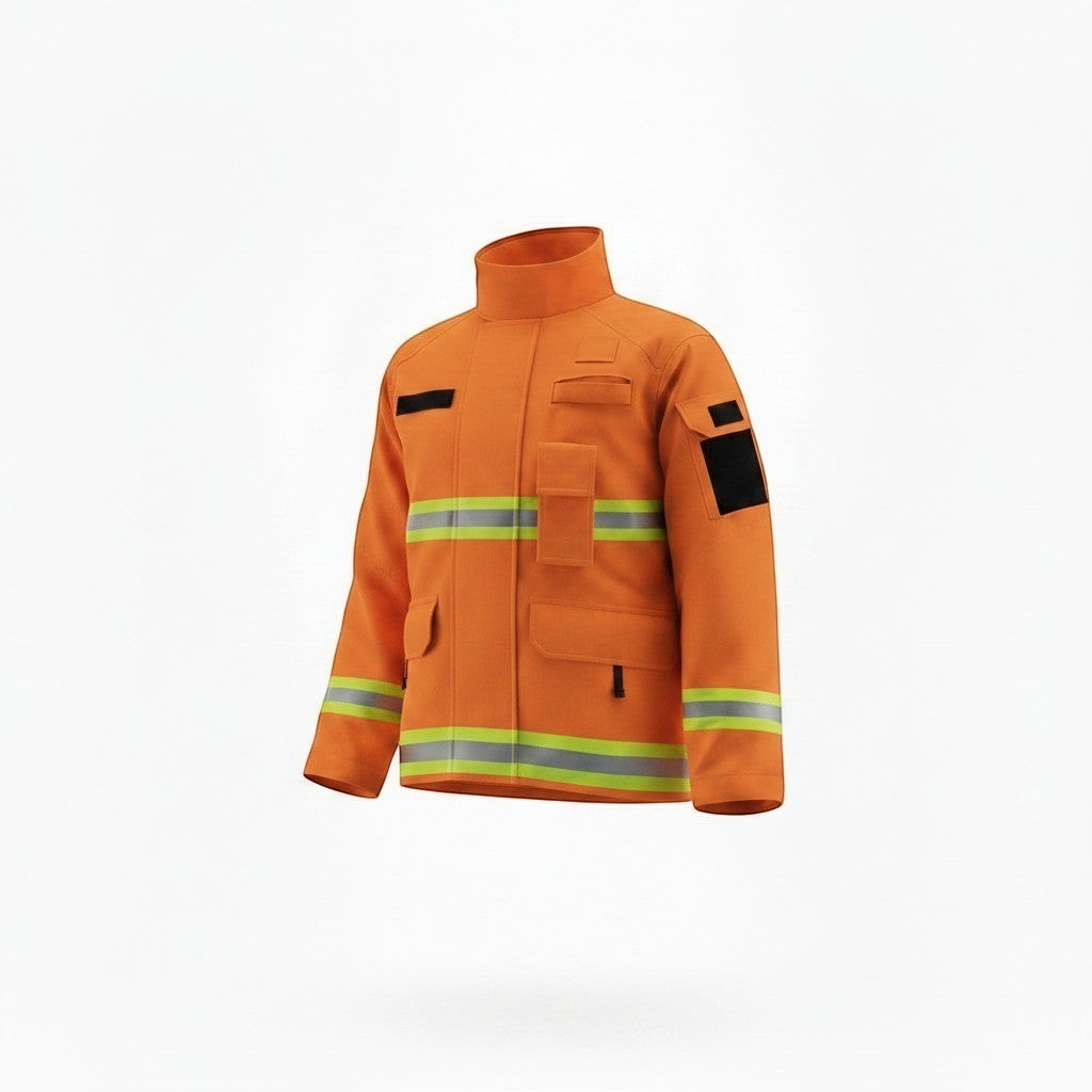 Chaqueta de combate forestal GERF SAFETY naranja de Nomex IIIA con bandas reflectantes 3M y bolsillos funcionales.