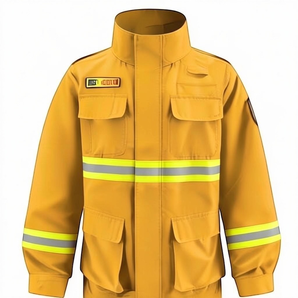 Chaqueta de combate forestal GERF SAFETY amarilla en Nomex IIIA con bandas reflectantes 3M y múltiples bolsillos.