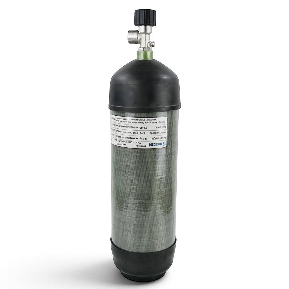 Cilindro de fibra de carbono GERF SAFETY de 6.8L para equipos SCBA con válvula de seguridad y certificación EN 12245