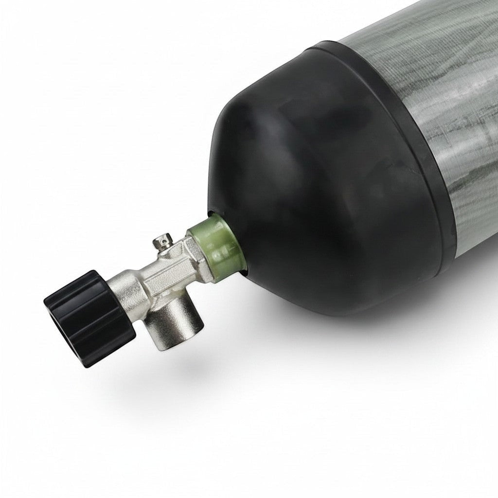 Cilindro de fibra de carbono GERF SAFETY de 6.8L para equipos SCBA con válvula de seguridad y acabado reforzado