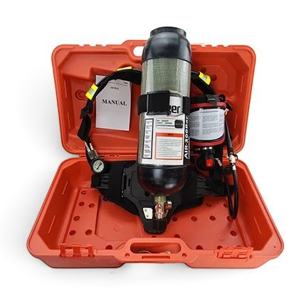 Equipo de respiración autónomo GERF SAFETY con cilindro de fibra de carbono de 6.8L en estuche de transporte naranja