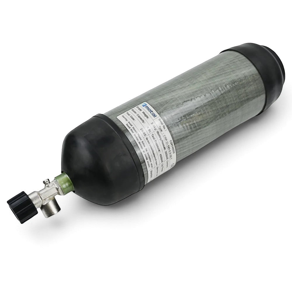 Cilindro de fibra de carbono GERF SAFETY de 6.8L para equipos SCBA con válvula de seguridad y certificación EN 12245
