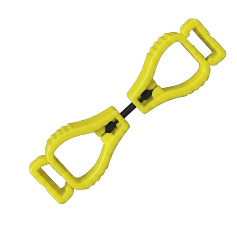 Clip de seguridad GERF SAFETY amarillo dieléctrico para cinturón, ideal para sujetar guantes y gorras de trabajo.