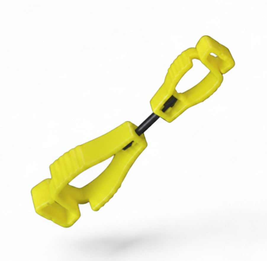 Clip de sujeción GERF SAFETY amarillo dieléctrico para cinturón, ideal para transportar guantes y gorras de trabajo.