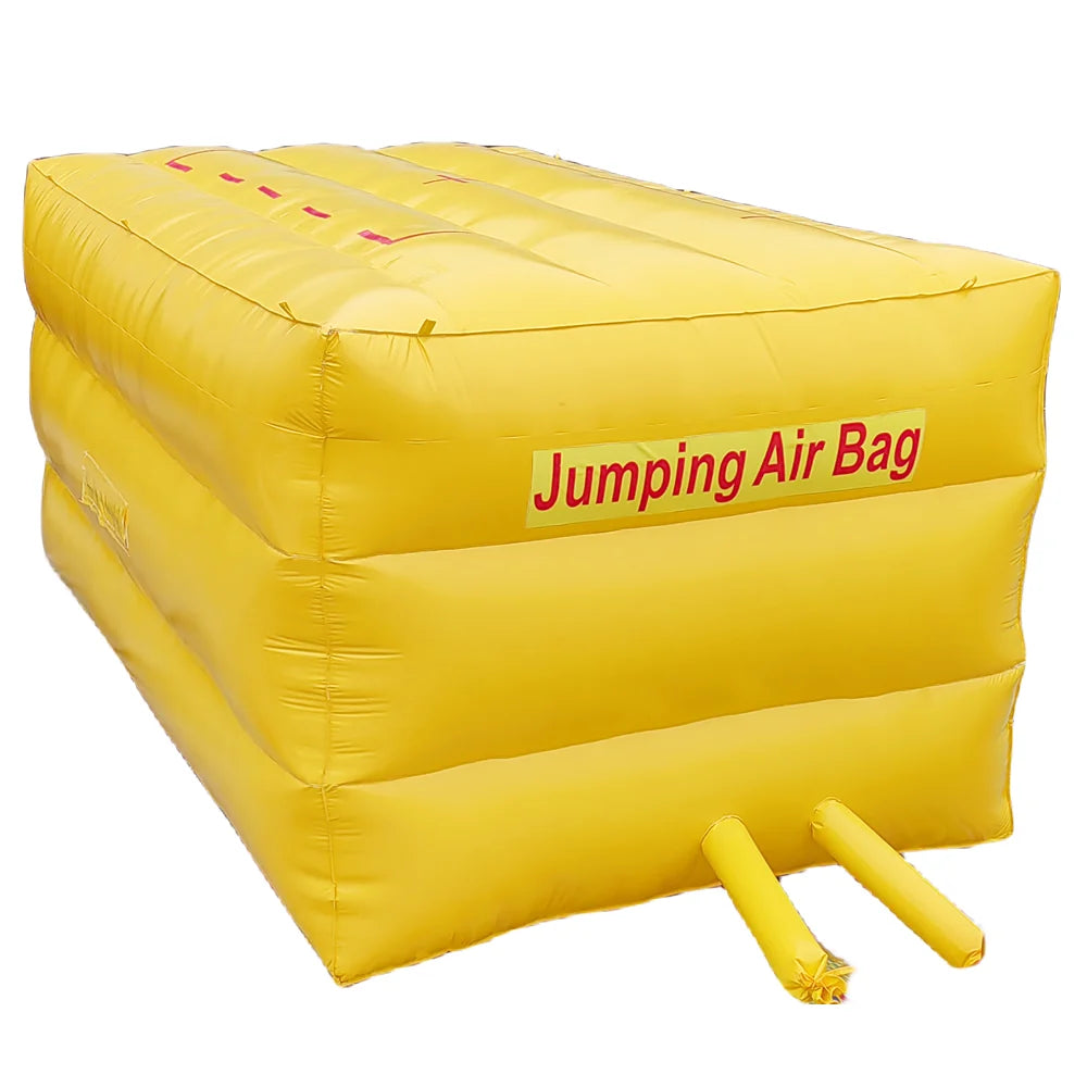 Colchón de aire de rescate ignífugo GERF SAFETY de color amarillo para evacuación en altura con sistema de inflado