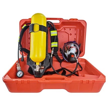Equipo de respiración autónomo GERF SAFETY con cilindro amarillo de 6L, máscara y maletín de transporte naranja