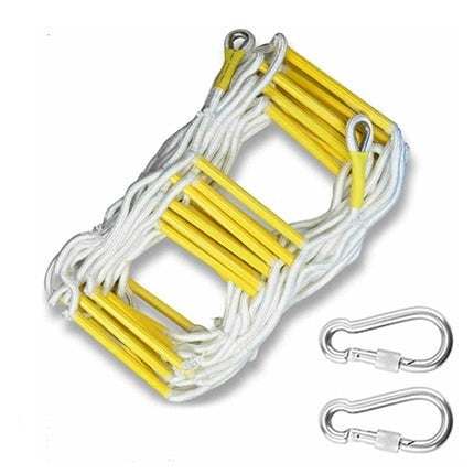 Escalera de escape GERF SAFETY de nailon blanco con peldaños amarillos de poliuretano y dos ganchos de anclaje
