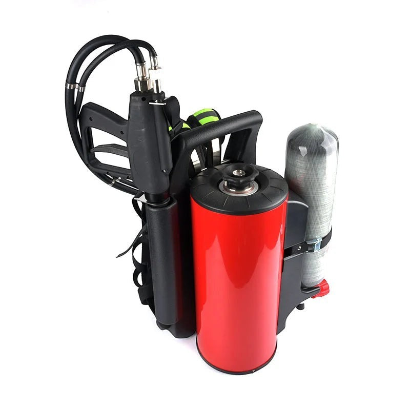 Extintor de niebla de agua GERF SAFETY de 12L con cilindro rojo y tanque de gas, diseño portátil de alta presión.