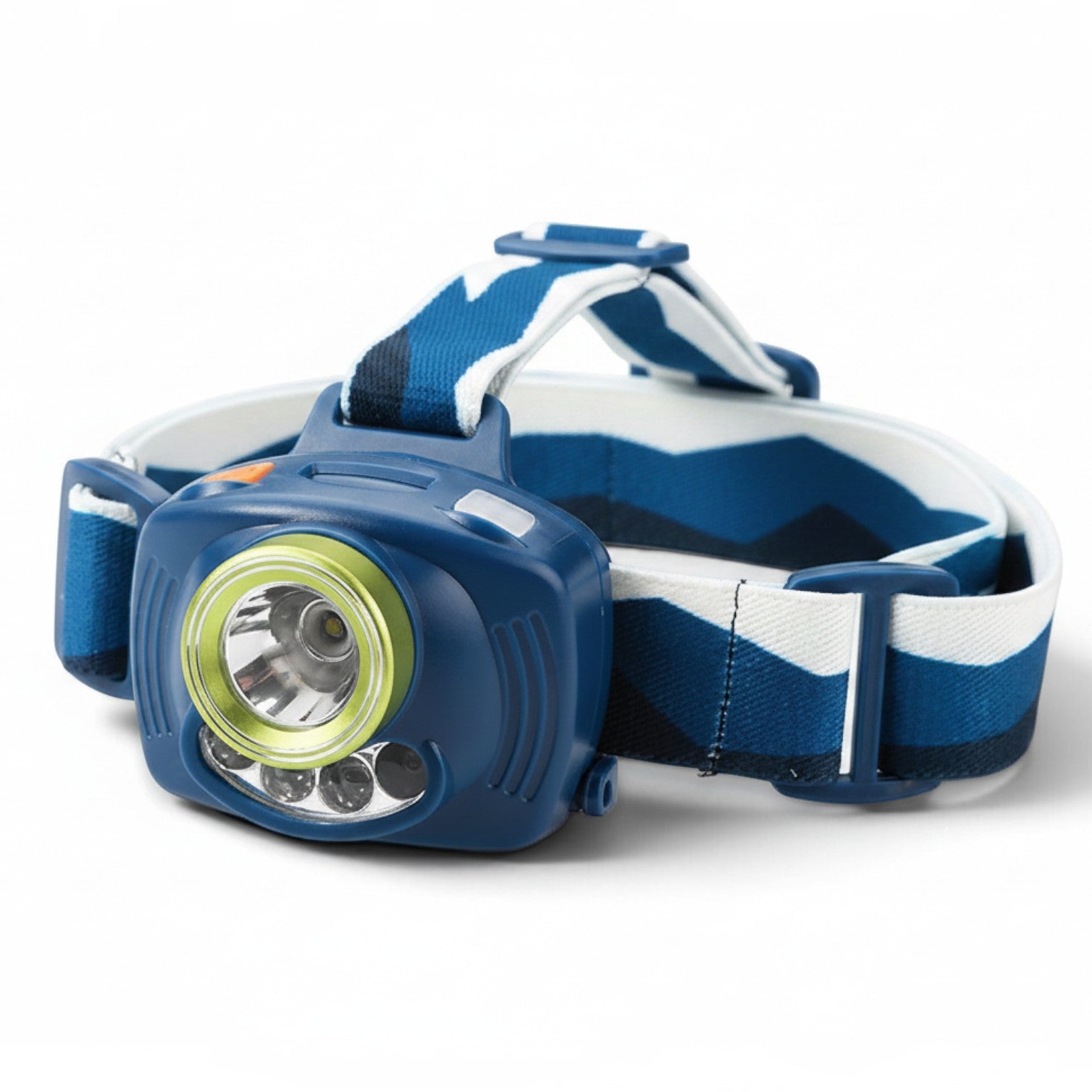 Faro con sensor de movimiento GERF SAFETY para emergencias, con correa elástica azul y blanca ajustable