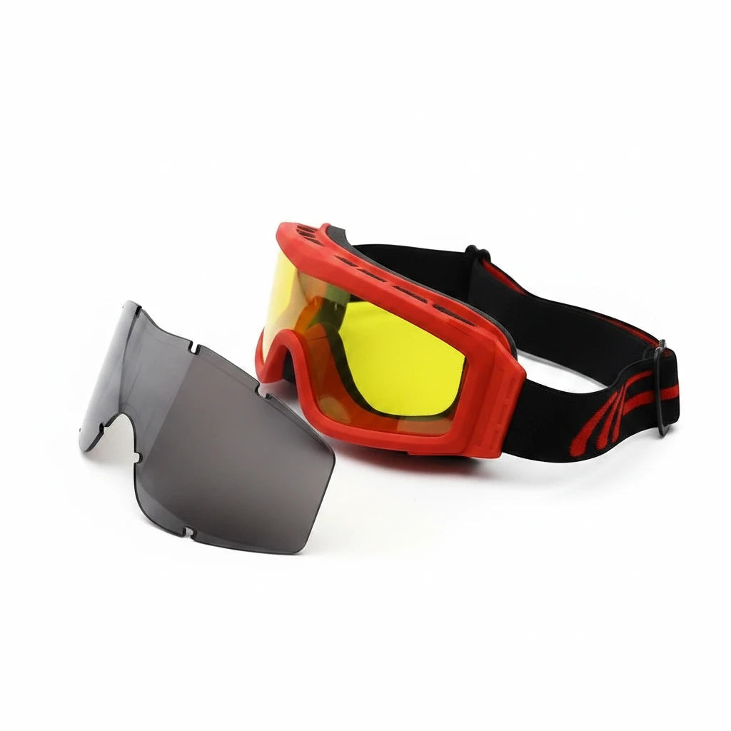Gafas de seguridad GERF SAFETY ignífugas con montura roja, lente amarilla y lente de repuesto oscura para bomberos
