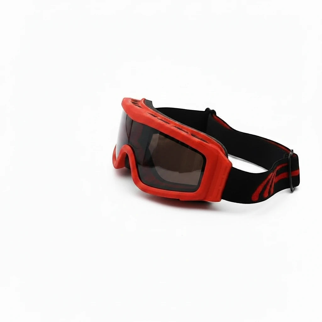 Gafas de seguridad GERF SAFETY ignífugas con montura roja, lente oscura y correa ajustable para bomberos.