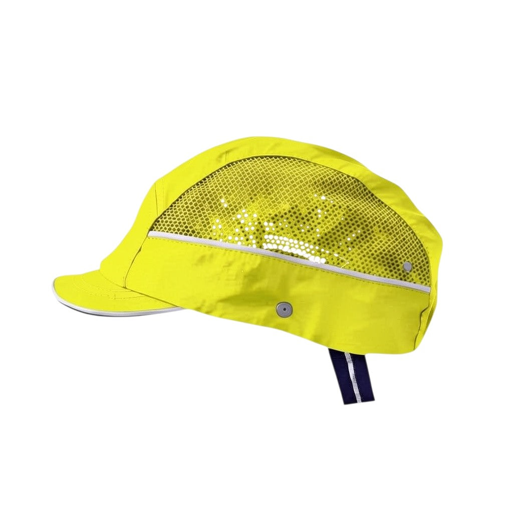 Gorra de seguridad GERF SAFETY amarilla con hiperventilación, bandas reflectantes y carcasa ABS para protección laboral