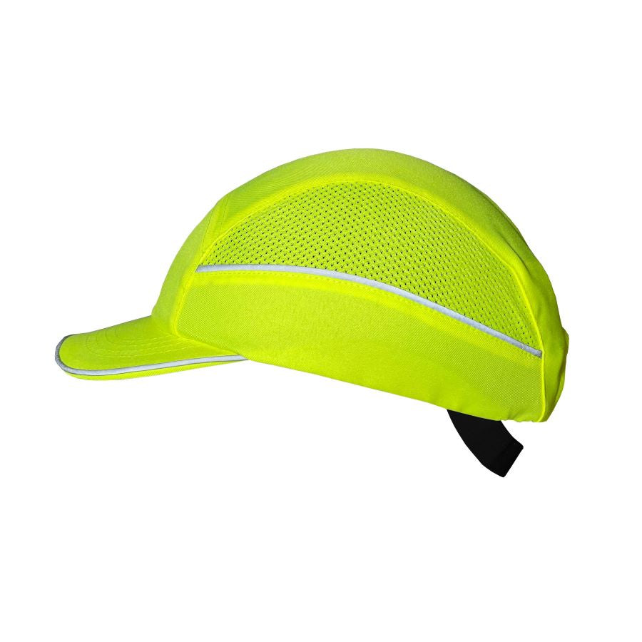 Gorra de seguridad GERF SAFETY amarillo fluorescente con bandas reflectantes, visera de 5 cm y carcasa protectora ABS.