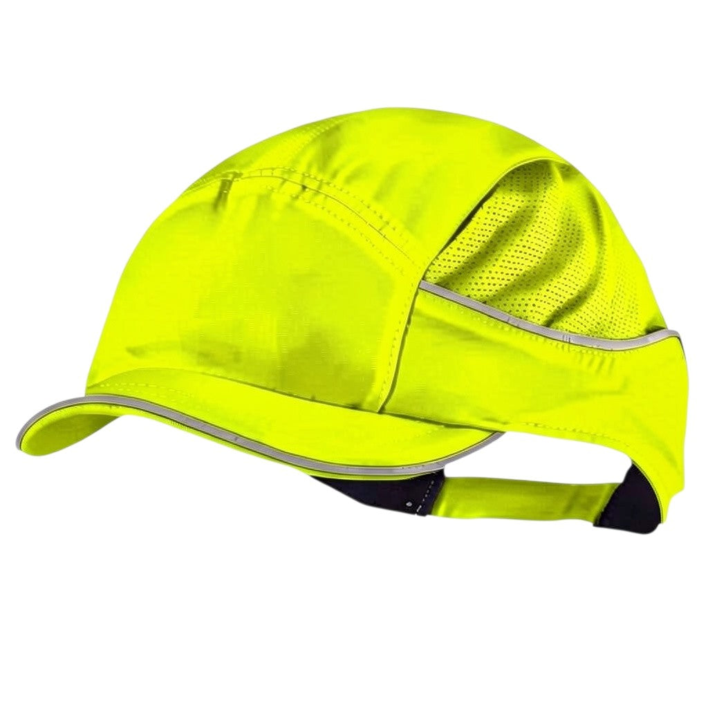 Gorra de seguridad GERF SAFETY Bump Cap Air+ amarilla, hiperventilada con visera de 3 cm y bandas reflectantes.