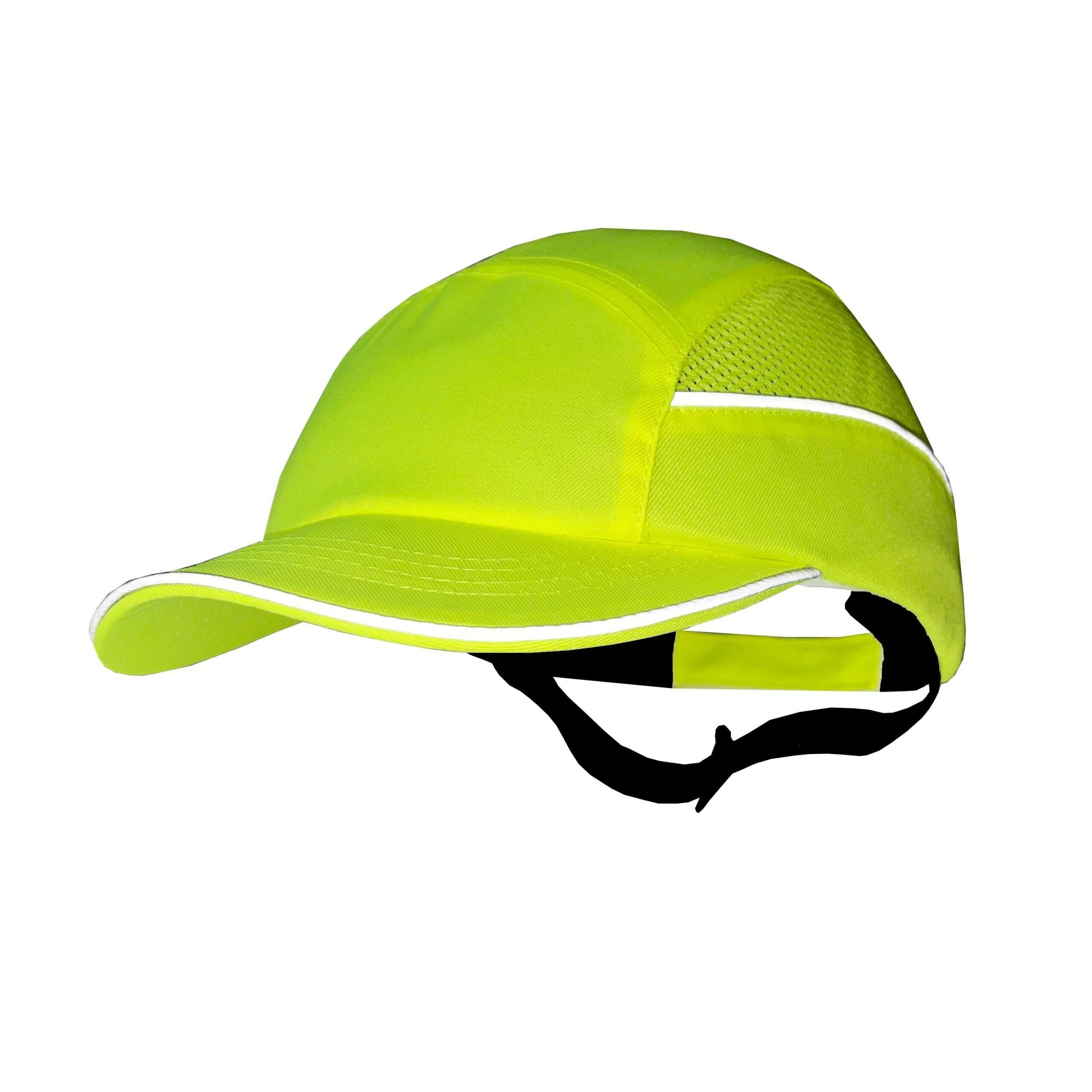 Gorra de seguridad GERF SAFETY amarillo fluorescente con bandas reflectantes, visera de 5 cm y carcasa ABS extraíble.