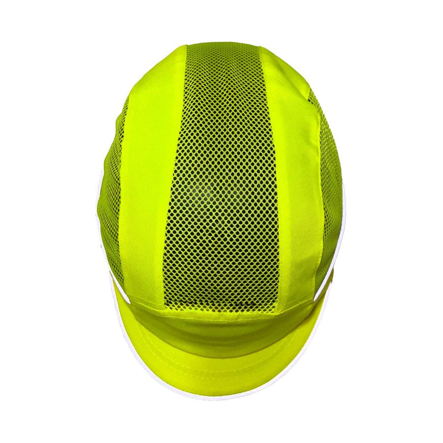 Gorra de seguridad GERF SAFETY amarillo fluorescente con ventilación, bandas reflectantes y visera corta de 3 cm