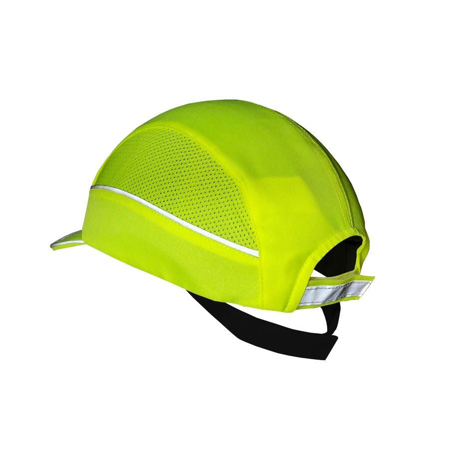 Gorra de seguridad GERF SAFETY amarillo fluorescente con bandas reflectantes, carcasa ABS y ventilación lateral
