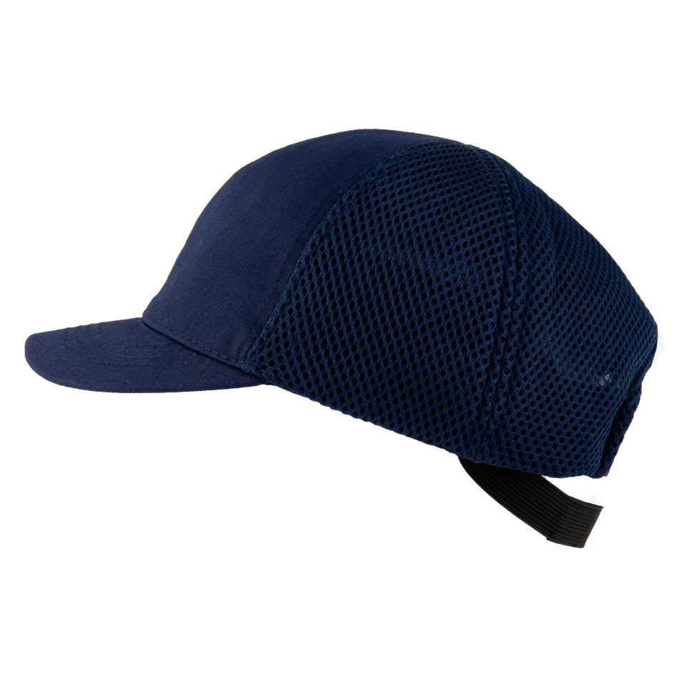 Gorra de seguridad GERF SAFETY azul marino con visera de 5 cm, carcasa de ABS y paneles laterales de malla transpirable