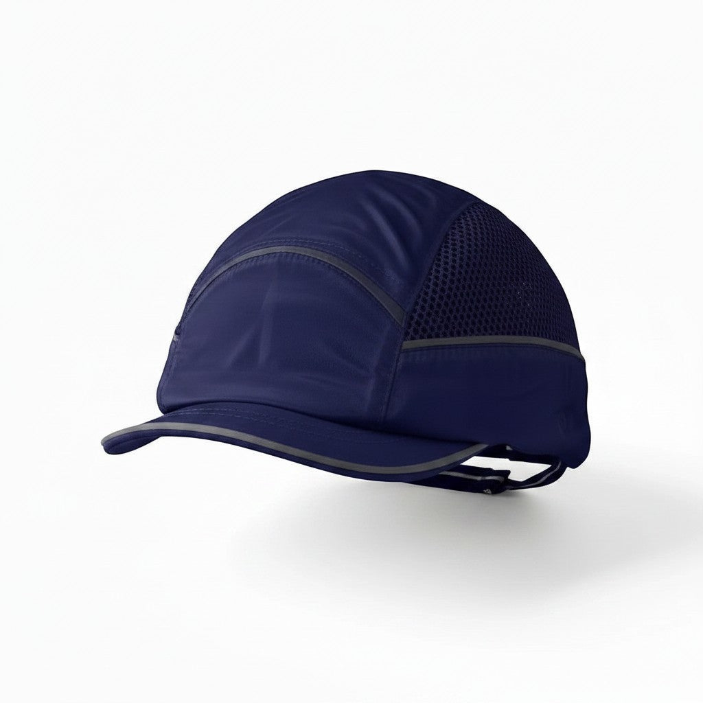 Gorra de seguridad GERF SAFETY azul marino con visera de 3 cm, ventilación lateral y bandas reflectantes de alta visibilidad