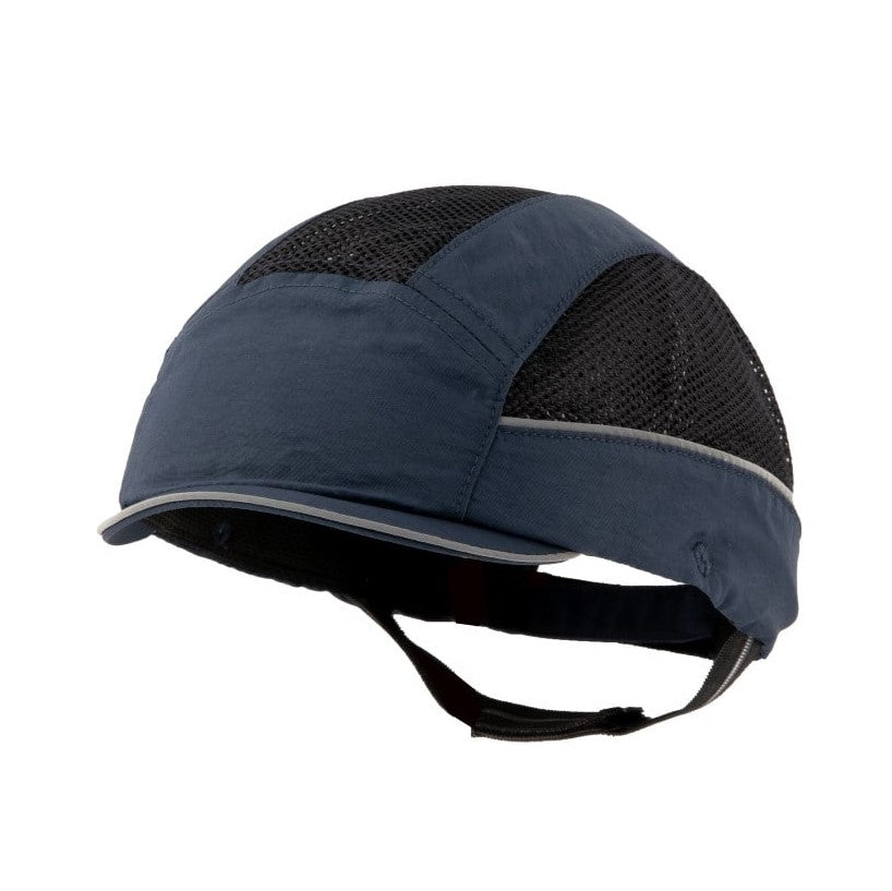 Gorra de seguridad GERF SAFETY azul marino con visera corta, bandas reflectantes y malla de hiperventilación