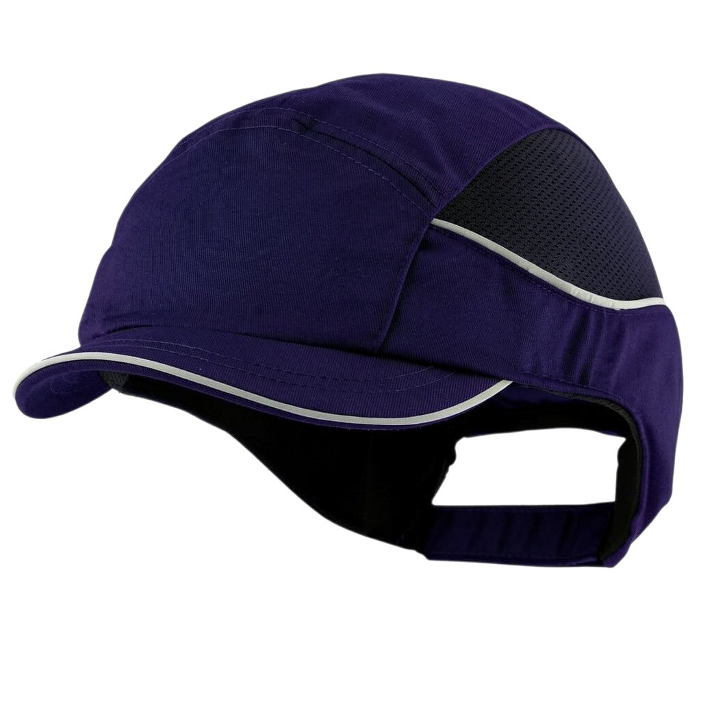 Gorra de seguridad GERF SAFETY Bump Cap Air+ azul marino con visera corta de 3 cm, bandas reflectantes y ventilación.