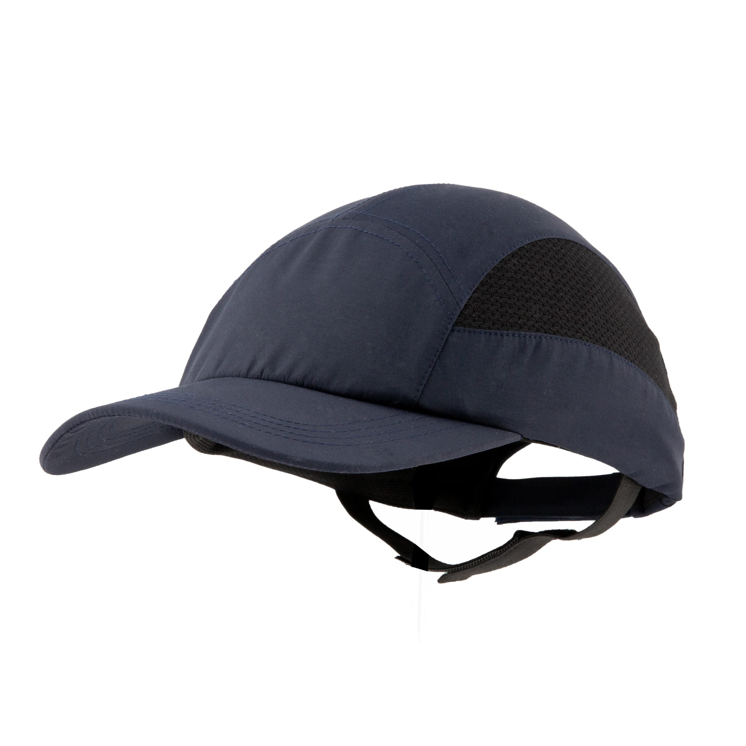 Gorra de seguridad GERF SAFETY azul marino con carcasa ABS, visera de 7 cm, bandas reflectantes y ventilación lateral.