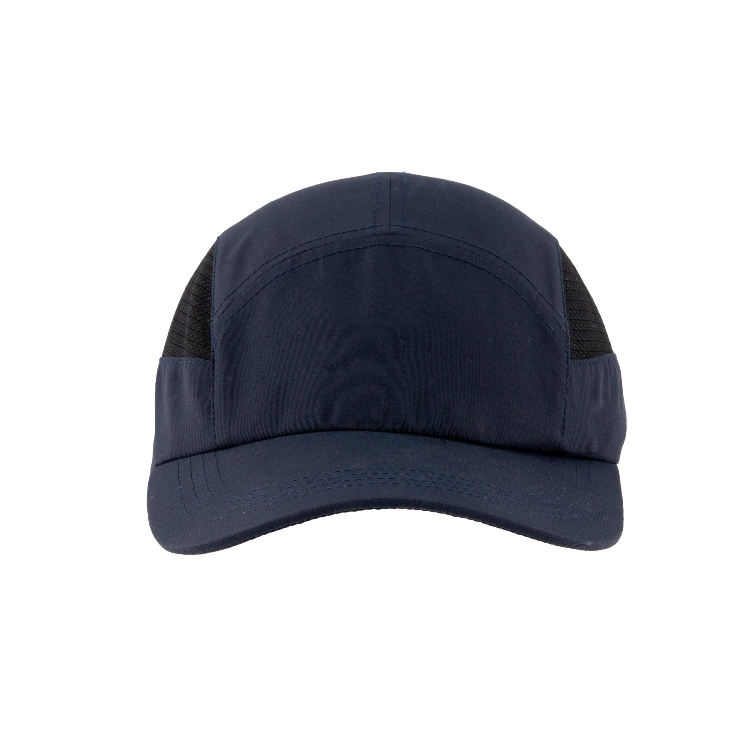 Gorra de seguridad GERF SAFETY azul marino con visera de 7 cm, carcasa ABS extraíble y paneles laterales ventilados.