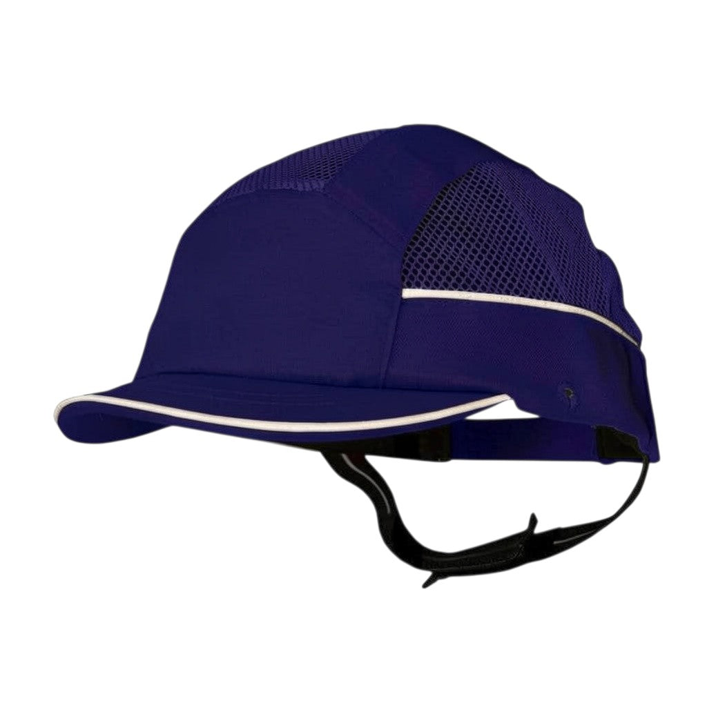 Gorra de seguridad GERF SAFETY azul marino con malla ventilada, visera de 3 cm y bandas reflectantes para alta visibilidad