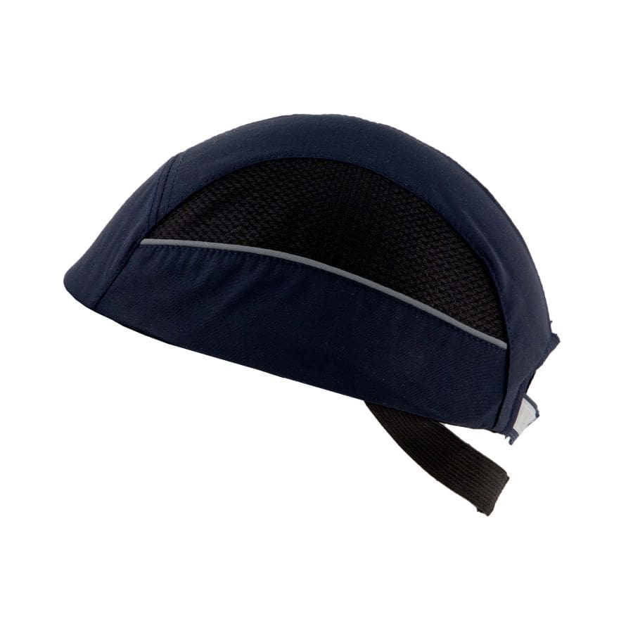 Gorra de seguridad GERF SAFETY azul marino sin visera con carcasa protectora extraíble y bandas reflectantes laterales