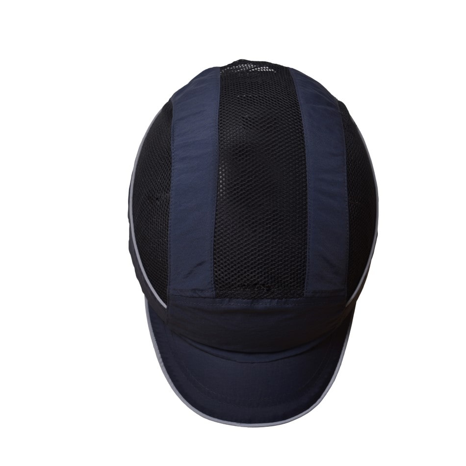 Gorra de seguridad GERF SAFETY azul marino con ventilación superior, visera de 5 cm y bandas reflectantes de alta visibilidad